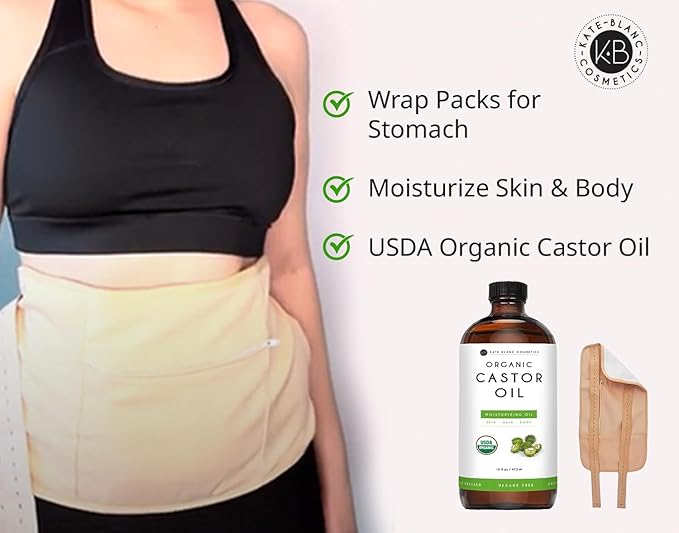 Castor Oil Pack Wrap Set (Includes 16oz Castor Oil Glass Bottle)