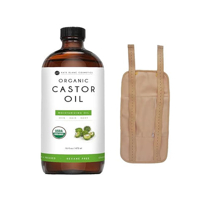 Castor Oil Pack Wrap Set (Includes 16oz Castor Oil Glass Bottle)
