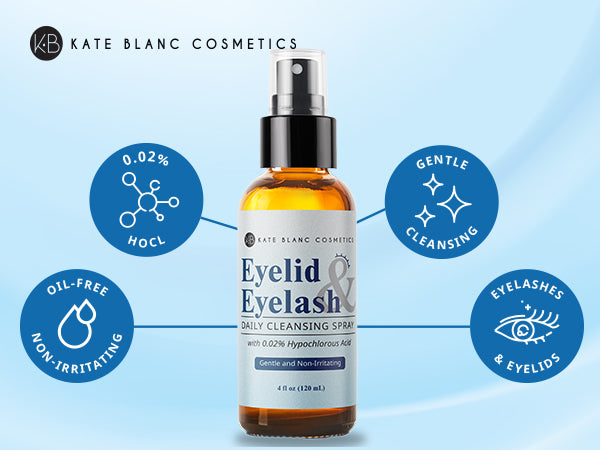 Eyelid & Eyelash Cleanser Spray with .02% Hypochlorous Acid. Gentle Daily Facial Spray for Skin (4oz)